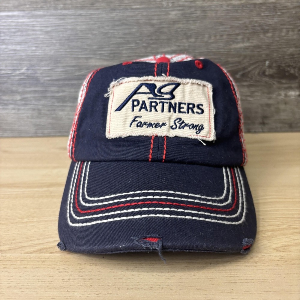 AG Partners Hat Cap Snap Back Navy Trucker Patch Distressed Mens Farmer Strong